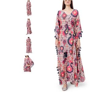 PS PRET BY PAYAL SINGHAL - IKAT KAFTAN XS PINK BLACK TASSLES